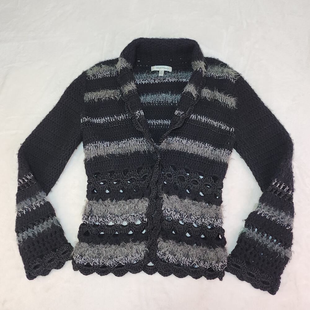 Vtg Beth Bowley Anthropologie Shaggy Cardigan P Whimsigoth Sparkle Crochet XS